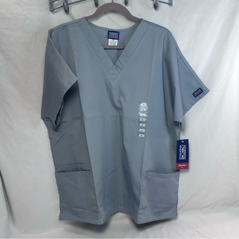 Cherokee Workwear Unisex Scrub Top – Gray, Size XL 👩‍⚕️🩺🌿